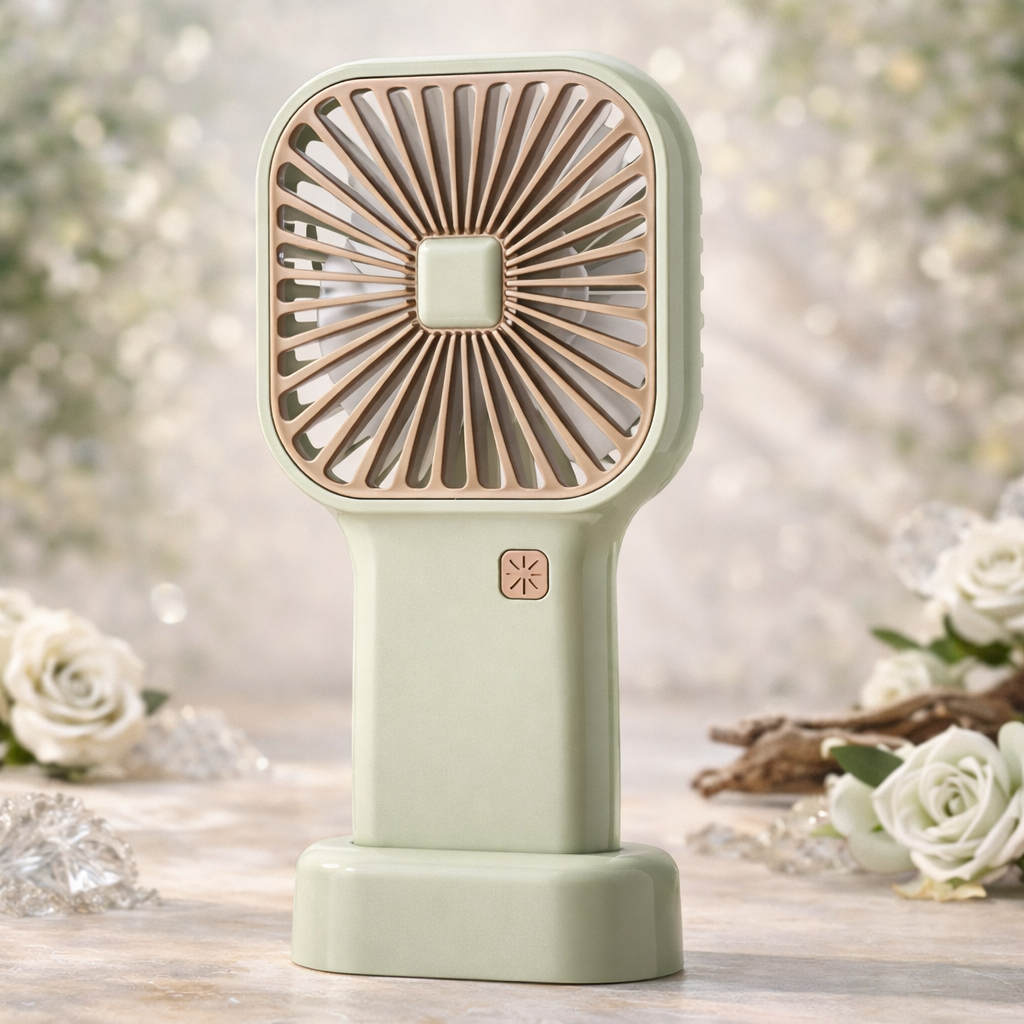 AIRZO Portable Mini Cooling Fan with Stand – 6 Speed Adjustable Rechargeable Personal Fan for Desk, Travel & Summer