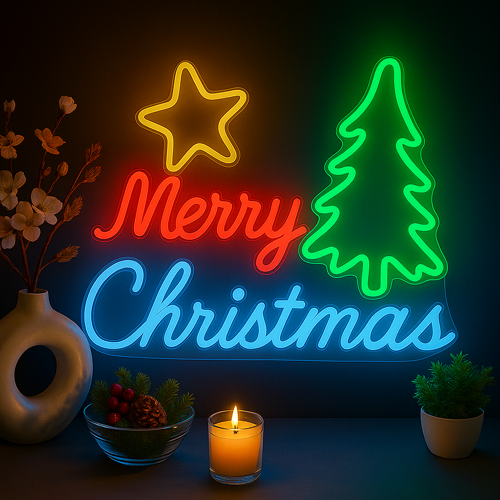 Merry Christmas Neon LED Sign Multicolor Tree