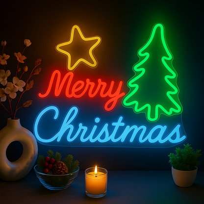 Merry Christmas Neon LED Sign Multicolor Tree