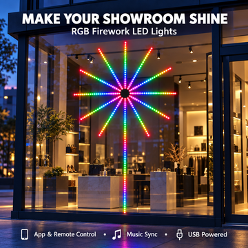 RGB Firework LED Lights for Shop & Showroom Glass Decoration, App & Remote Control, Music Sync, USB Powered