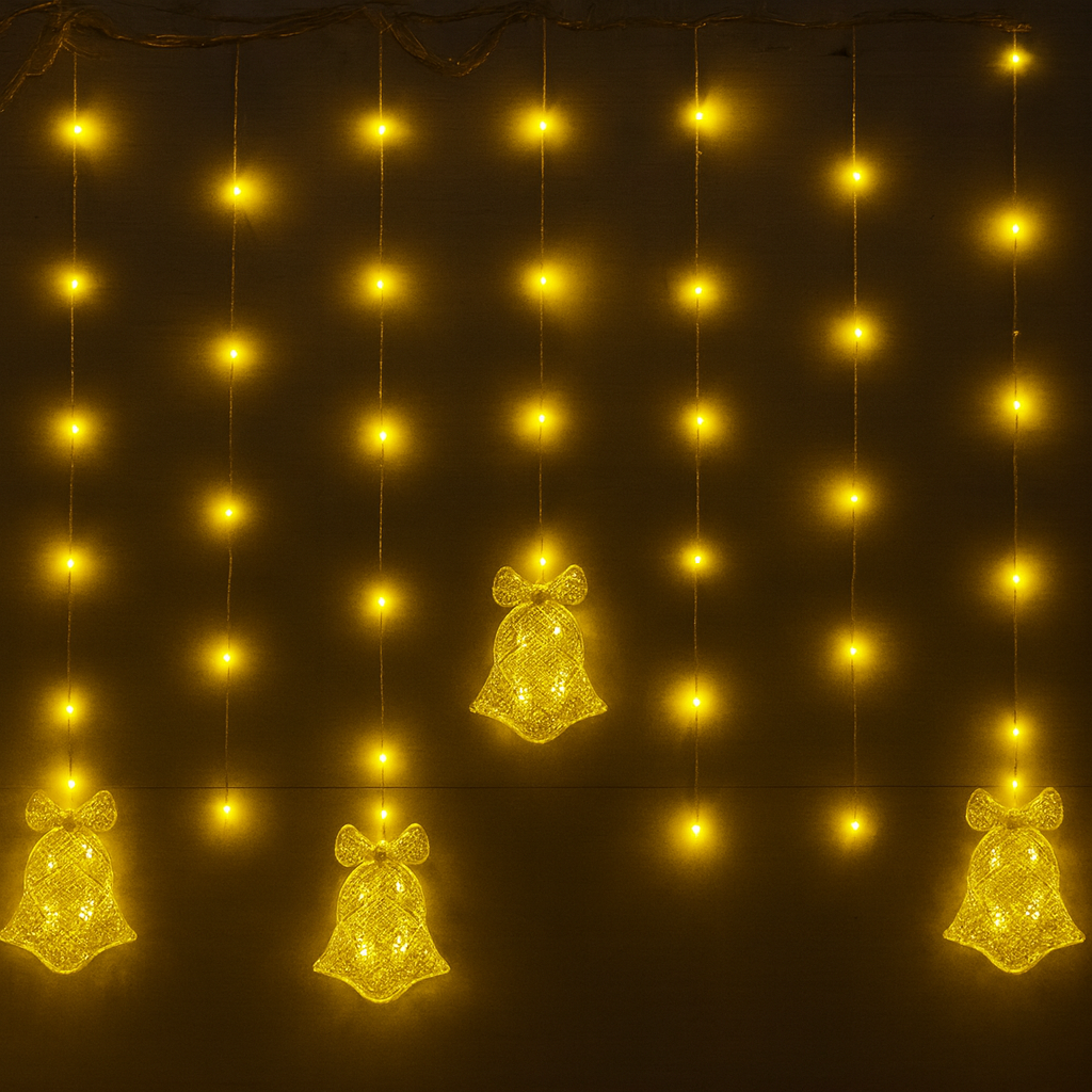 Warm White Christmas Bell Curtain Lights