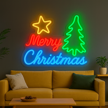 Merry Christmas Neon LED Sign Multicolor Tree