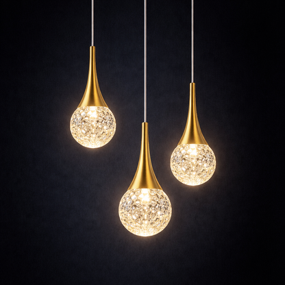 Golden Teardrop Crystal Pendant Light — Single Piece (1 Ft)