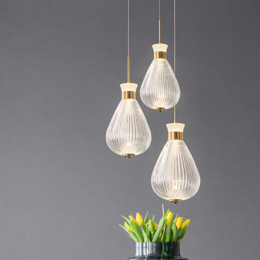 Ribbed Glass Tear Drop Pendant Lights — (1 Ft )