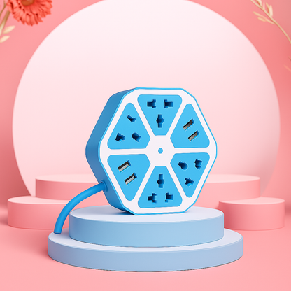 6-Port USB Socket with Cable Charging Pad Dock