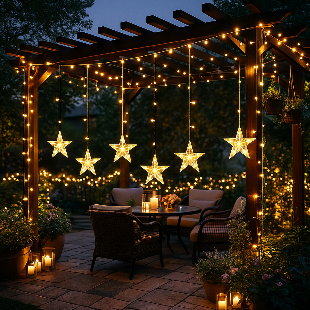 Warm White Star Curtain Lights