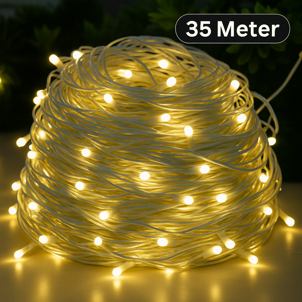 35 Meter Warm White Fairy String Lights – White Wire Decorative LED