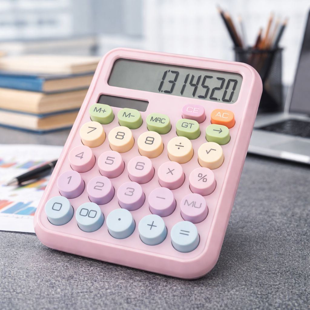 Cute Desktop Calculator with Large LCD Display, Soft Bubble Keys, GT & AC Buttons – Perfect for Study, Office & Home Use