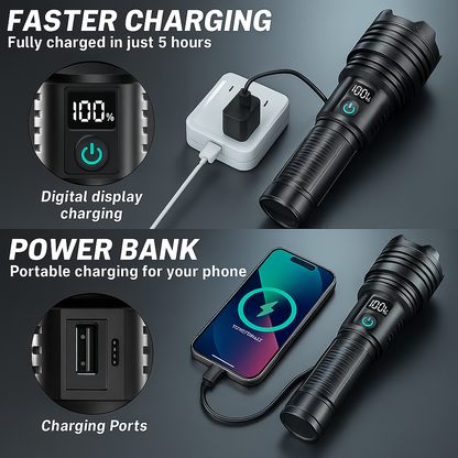 USB Charging LED Flashlight 2000M 9800MaH BATTERY