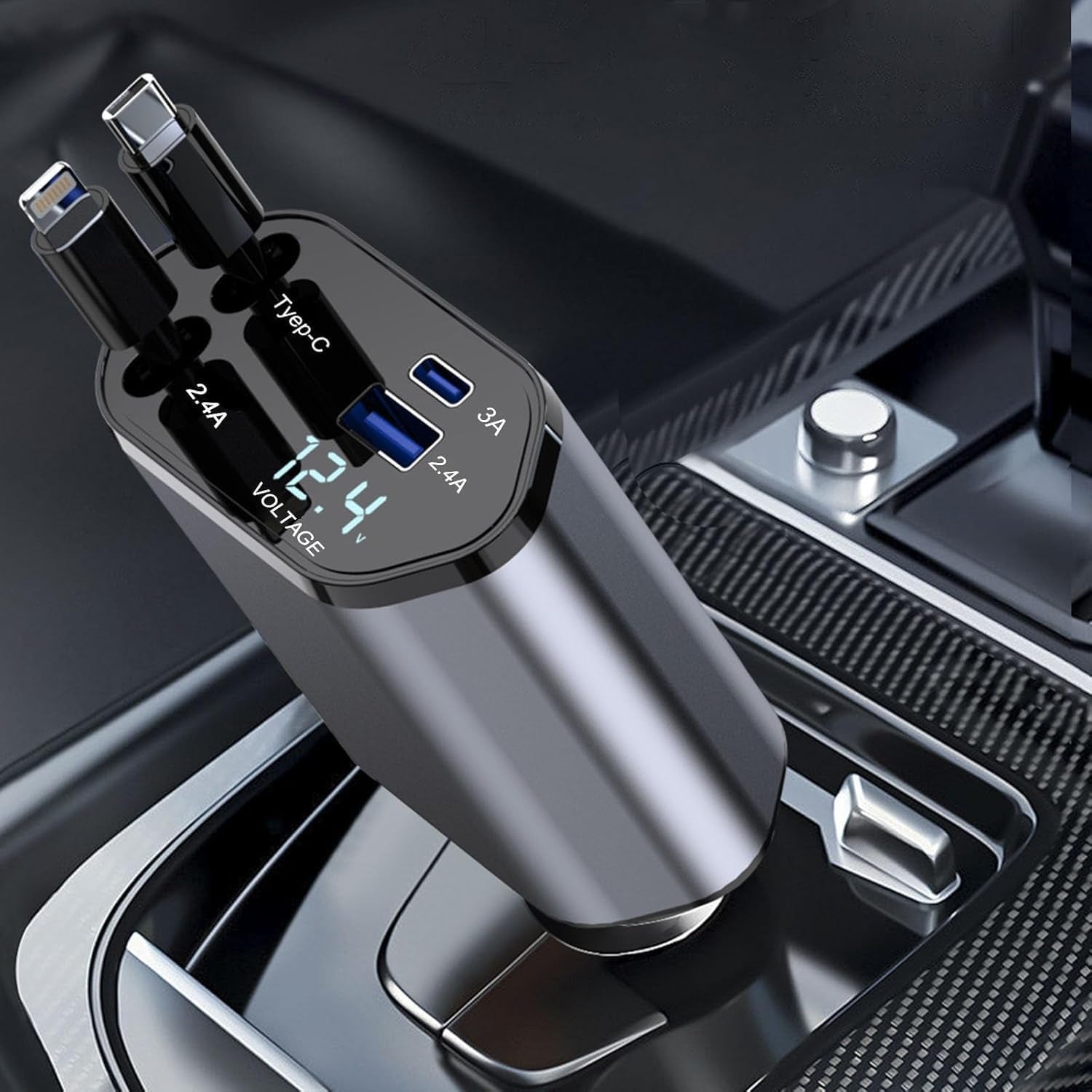 SpeedVolt 120X™ – 120W Retractable USB-C & A Car Charger for All Smartphones
