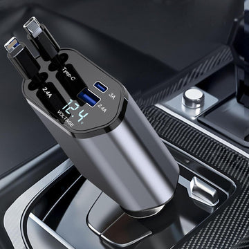 SpeedVolt 120X™ – 120W Retractable USB-C & A Car Charger for All Smartphones
