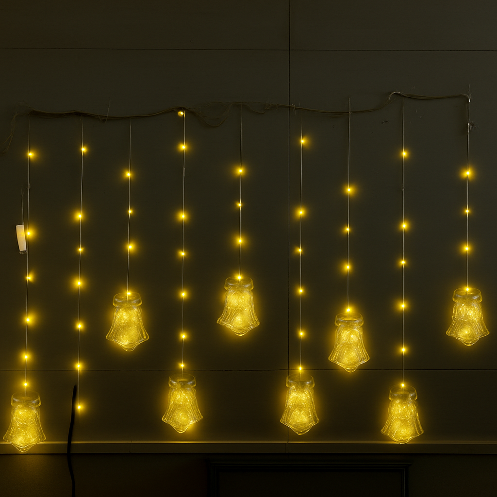 Warm White Christmas Bell Curtain Lights