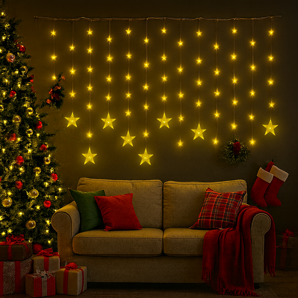 Warm White Star Curtain Lights
