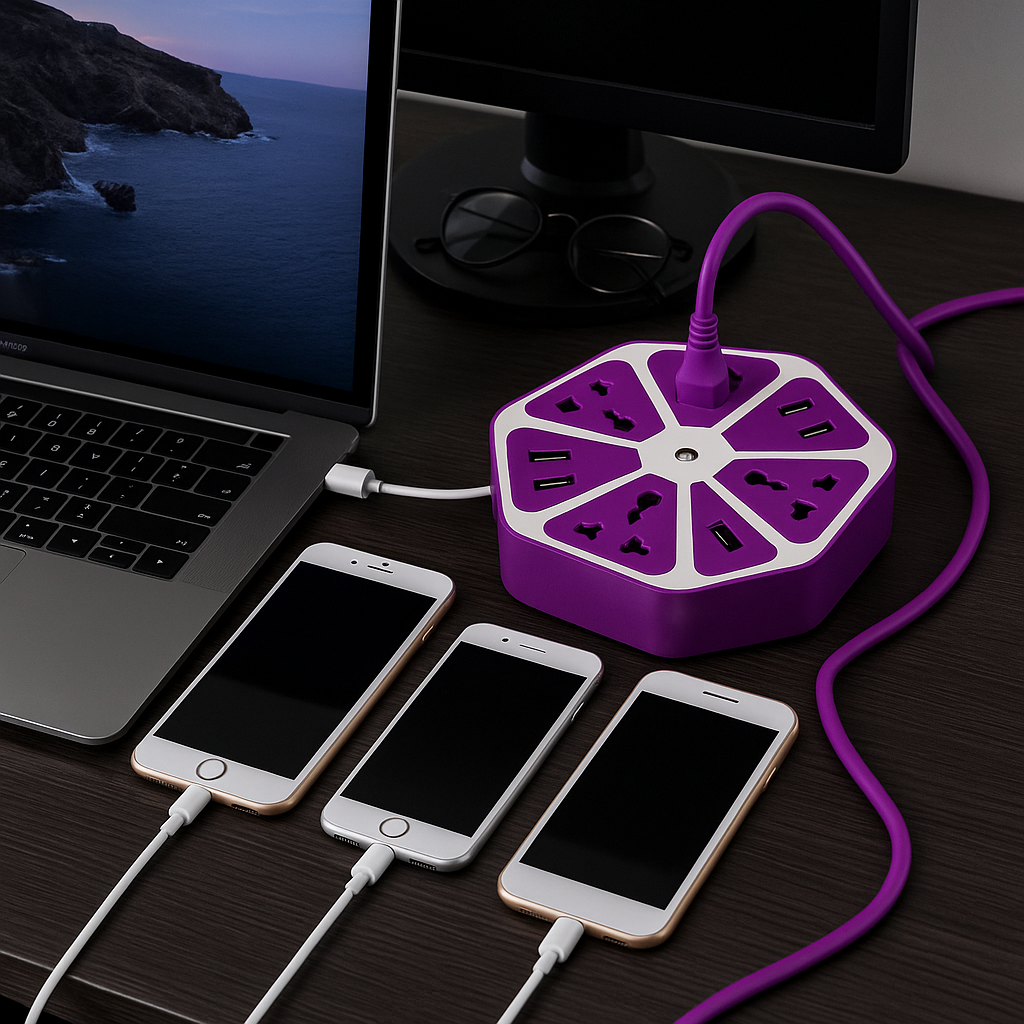 6-Port USB Socket with Cable Charging Pad Dock
