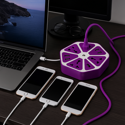6-Port USB Socket with Cable Charging Pad Dock