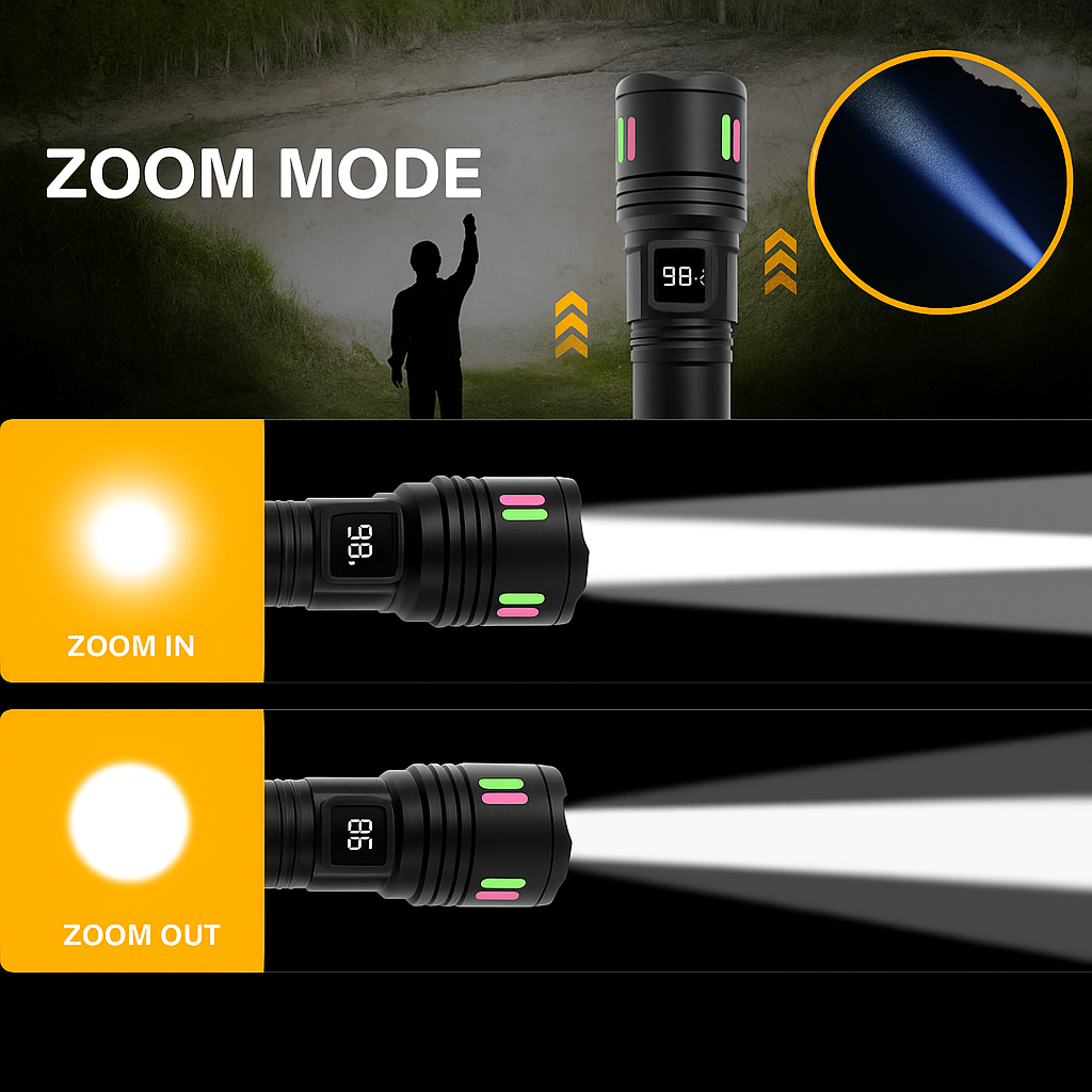 USB Charging LED Flashlight 2000M 9800 MaH
