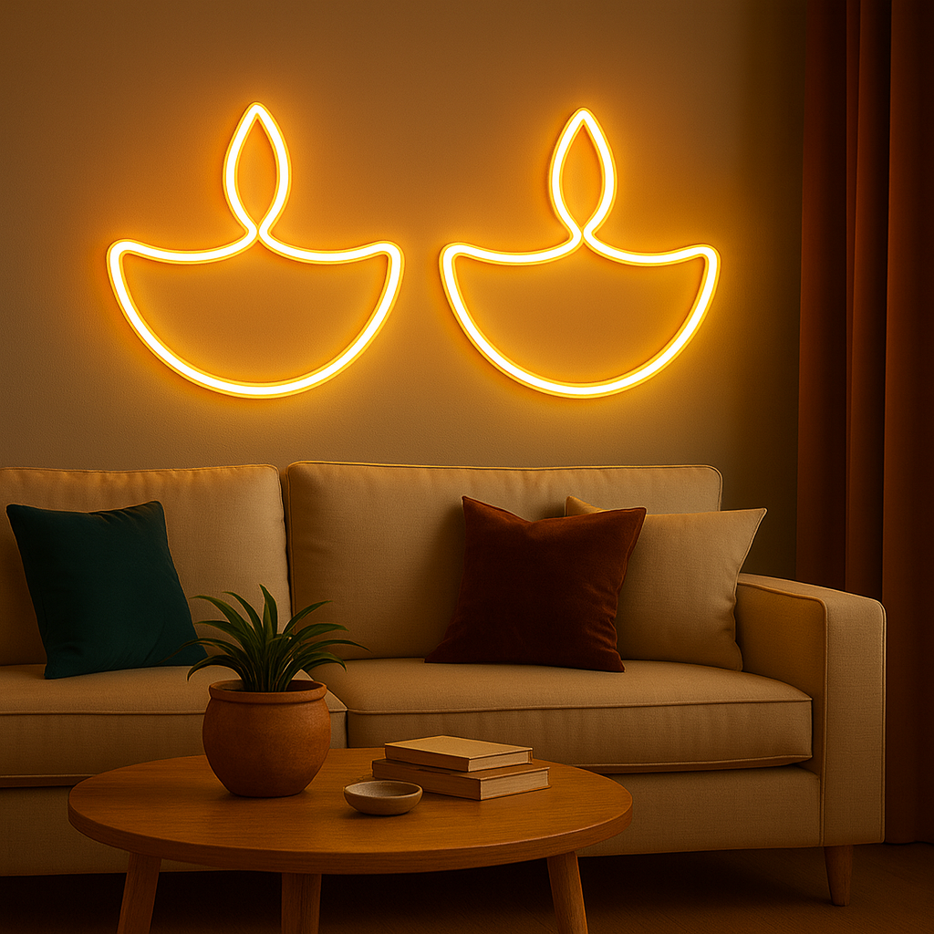 Festive Neon Diya (Warm White / RGB)