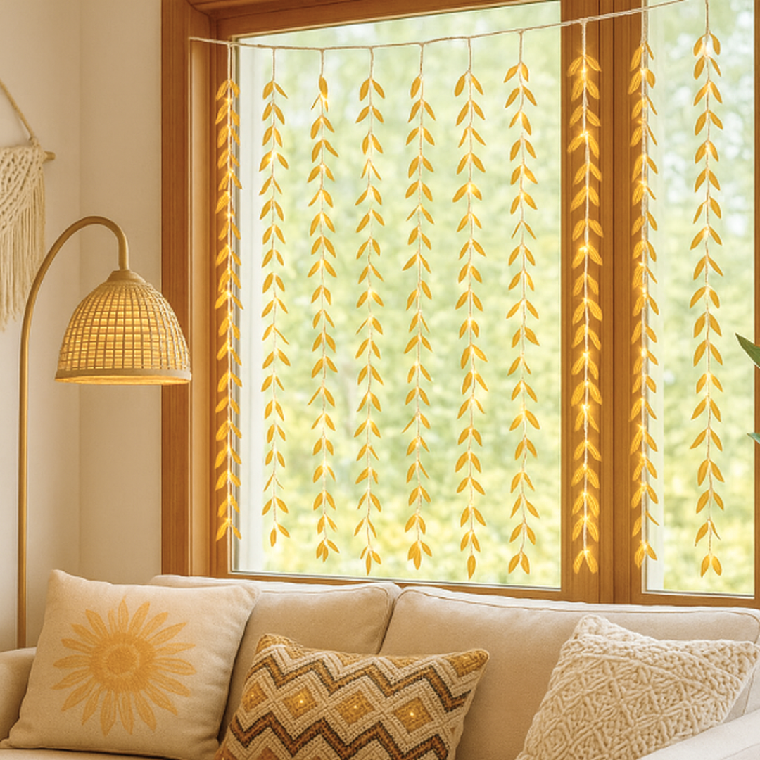 Golden Leaves 200 LED Curtain Fairy Lights