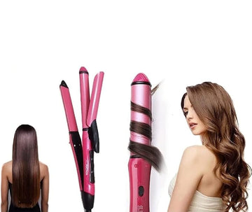 Transform Your Hair with Our 2-in-1 Curler and Straightener: Effortlessly switch between flawless curls and sleek straight styles with this versatile styling tool. Enjoy salon-quality results and ultimate convenience at home.