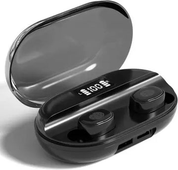 Wireless Earphone and Support Mobile Power Bank Bluetooth Headset Black True Wireless