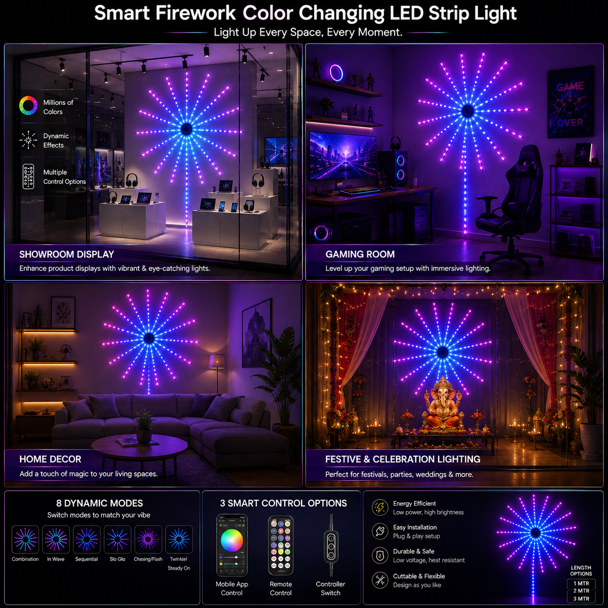 RGB Firework LED Strip Light with Multiple Modes