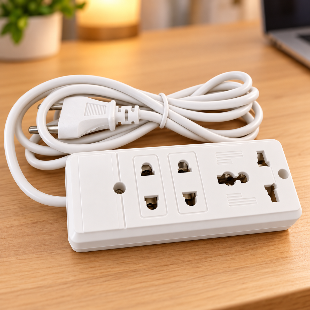 4 Socket Extension Board with Switch & Long Cable