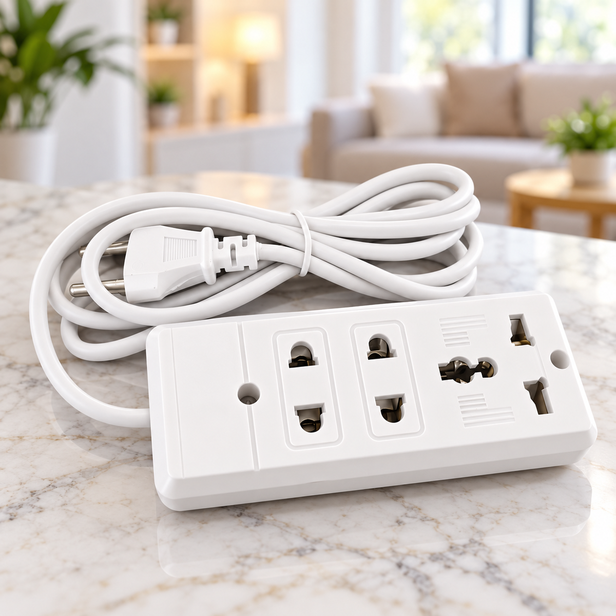 4 Socket Extension Board with Switch & Long Cable
