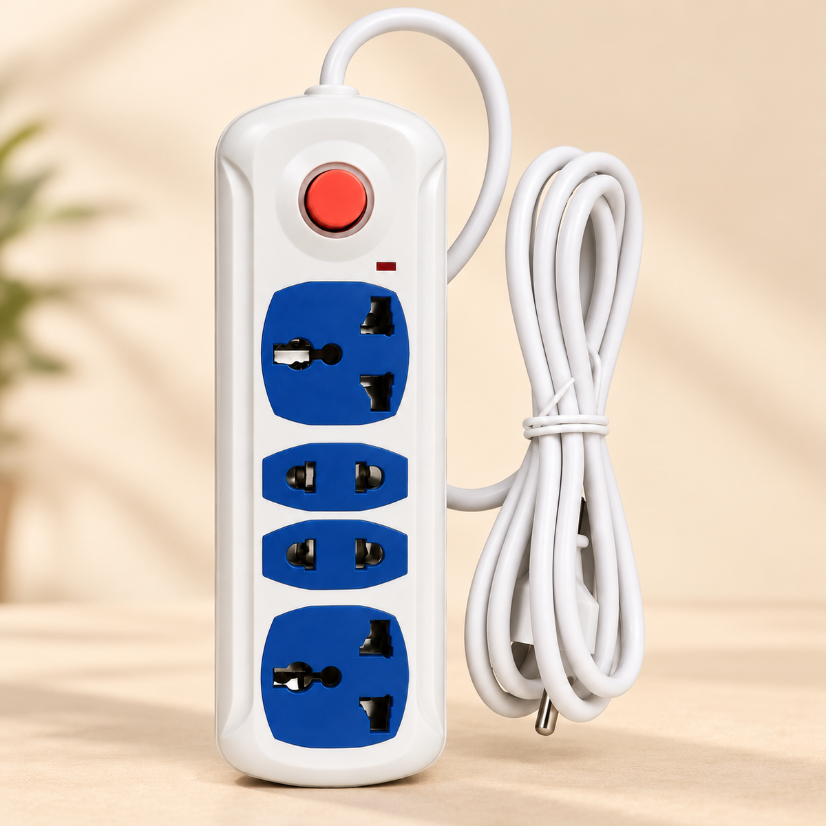 Multi-Plug 4 Socket Power Extension Board with Master Switch – Assorted Colour