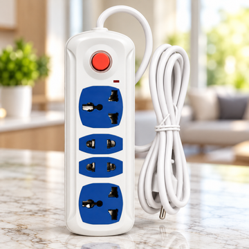 Multi-Plug 4 Socket Power Extension Board with Master Switch – Assorted Colour