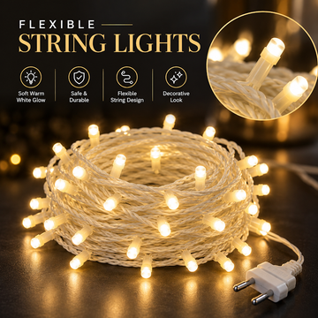 Warm White LED String Lights-Soft Glow Flexible Decorative Lights for Home, Diwali, Parties & Festive Décor