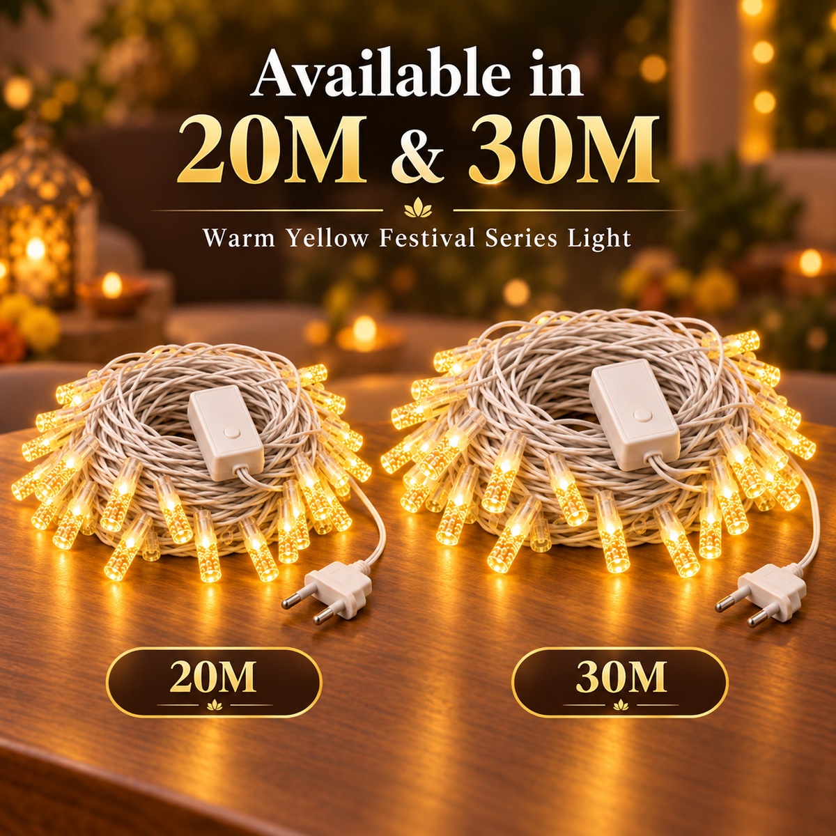 Warm Yellow Decorative Festival String Lights – 20M & 30M