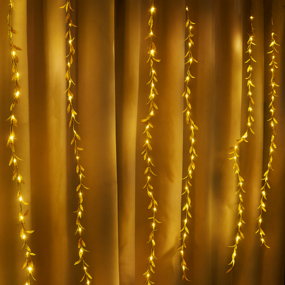 Golden Leaves 200 LED Curtain Fairy Lights