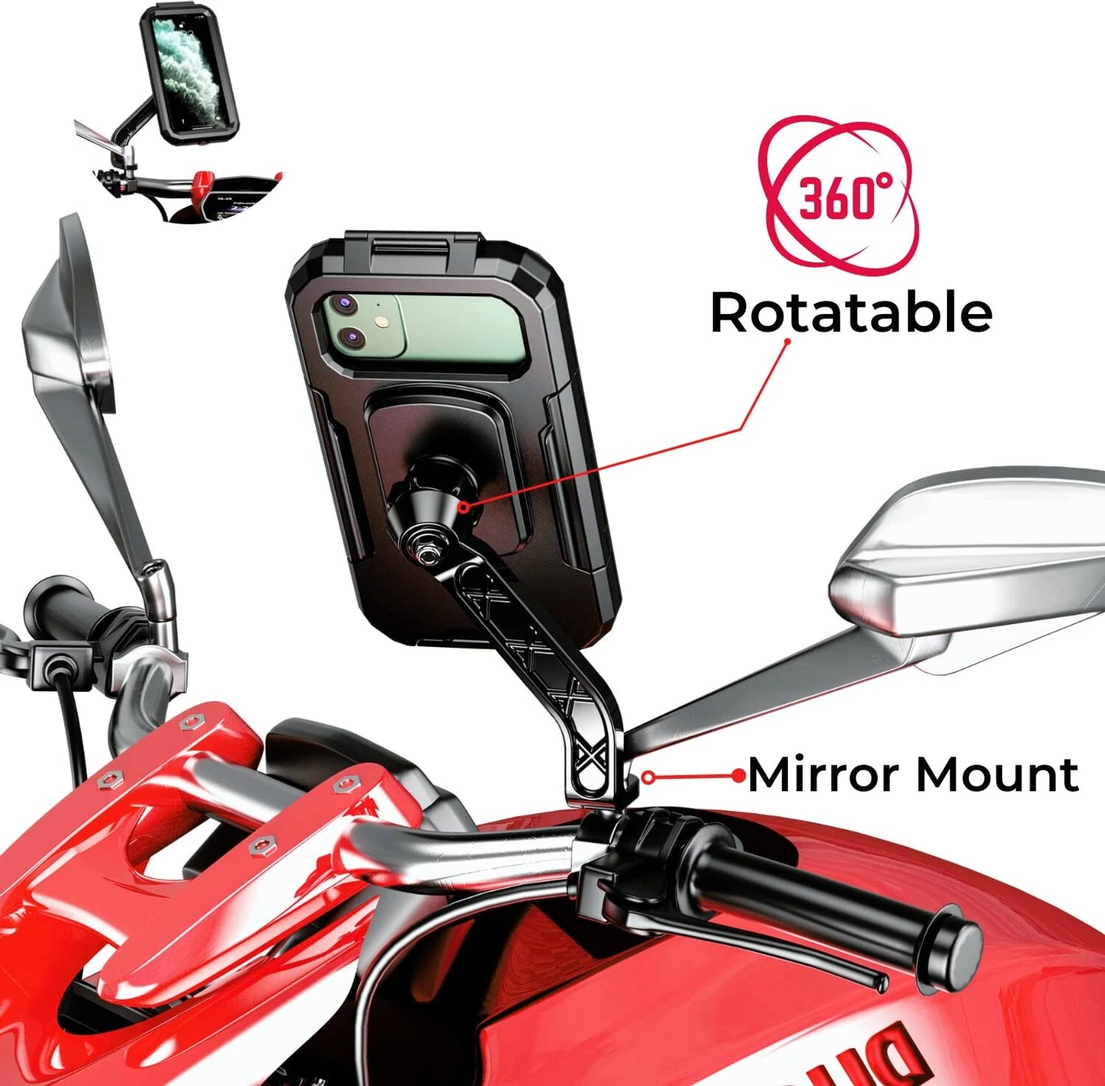 Grip Lock Pro Waterproof Phone Mount 360° Rotation GPS / Mobile Holder - For Bike / Scooter