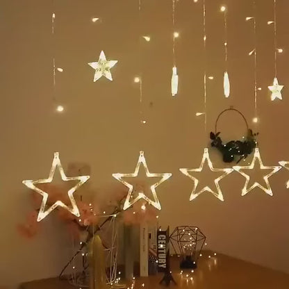 Warm White 6 Star Curtain Lights 2