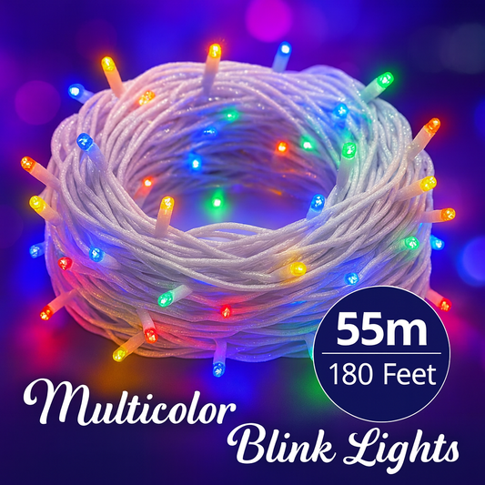 55m Multicolour LED String Lights White Wire