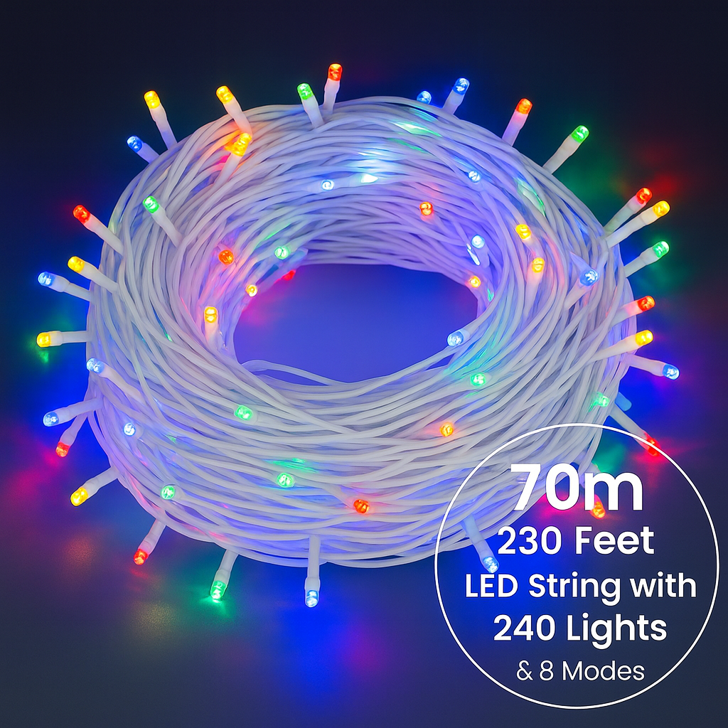 Luminous Joy – 70m LED String with 240 Lights & 8 Modes for Festive Decor
