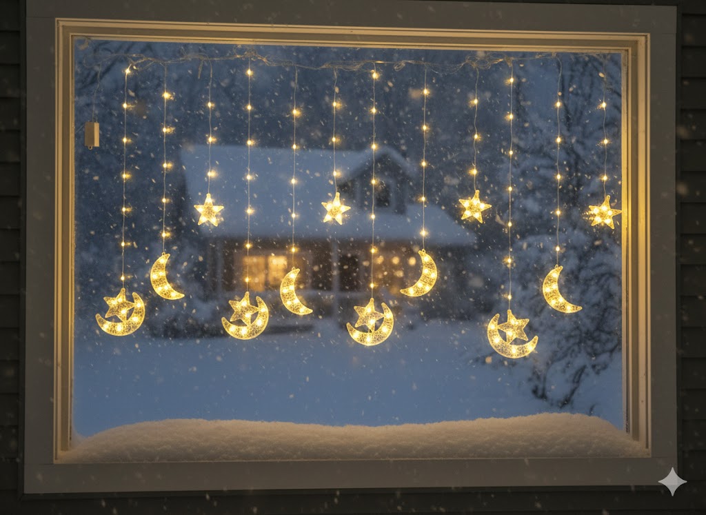 Warm White Moon-Star Curtain Light