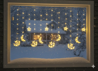 Warm White Moon-Star Curtain Light