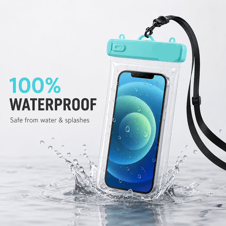 SplashLock Universal Waterproof Mobile Pouch with Adjustable Neck Strap – Clear Touch-Friendly Phone Bag